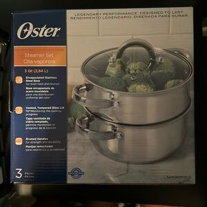 NIB Oster 3 piece stainless steel steamer set.
